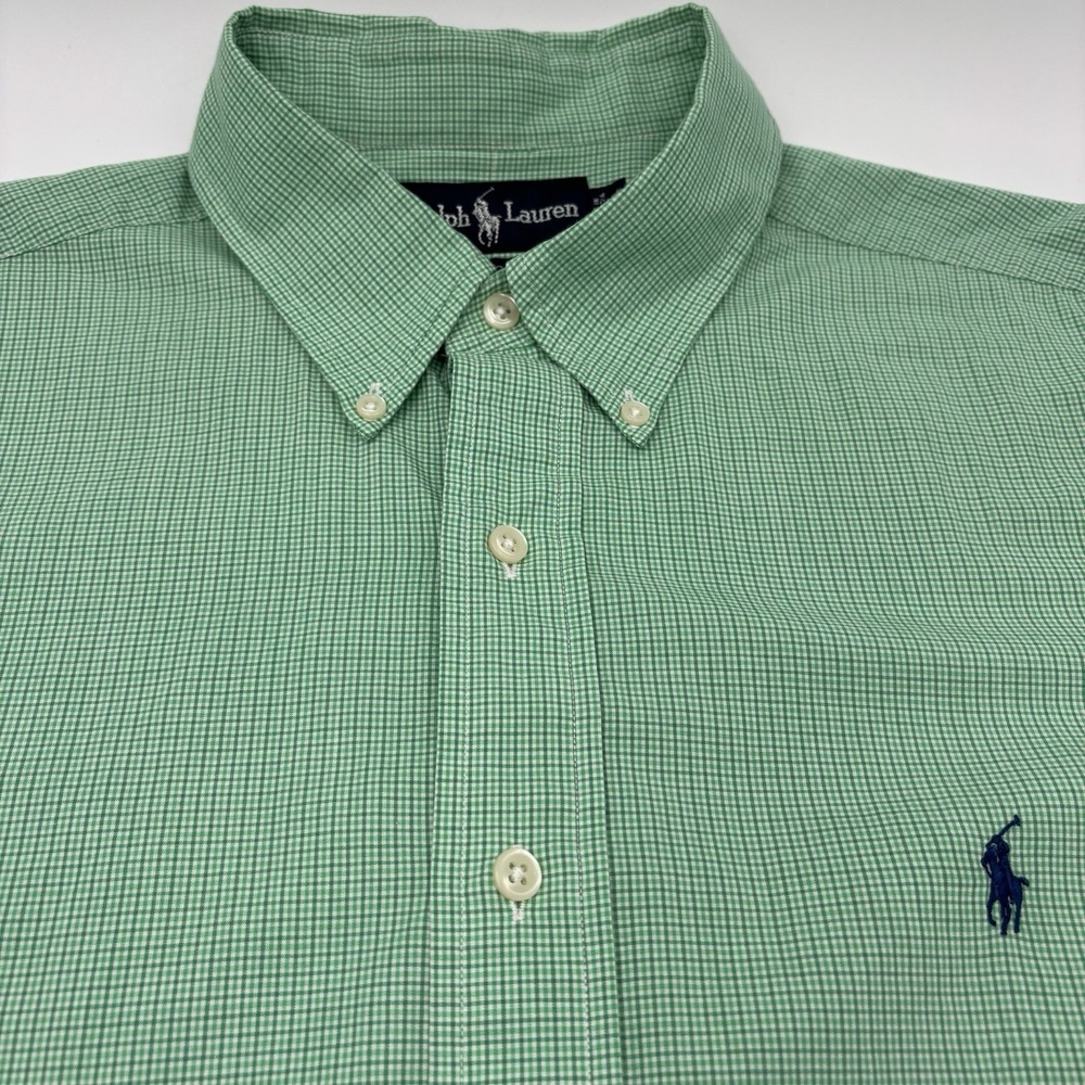 Ralph Lauren Yarmouth Shirt 16.5 32/33 Mens L Green Gingham Check Cotton Pony - Picture 6 of 11